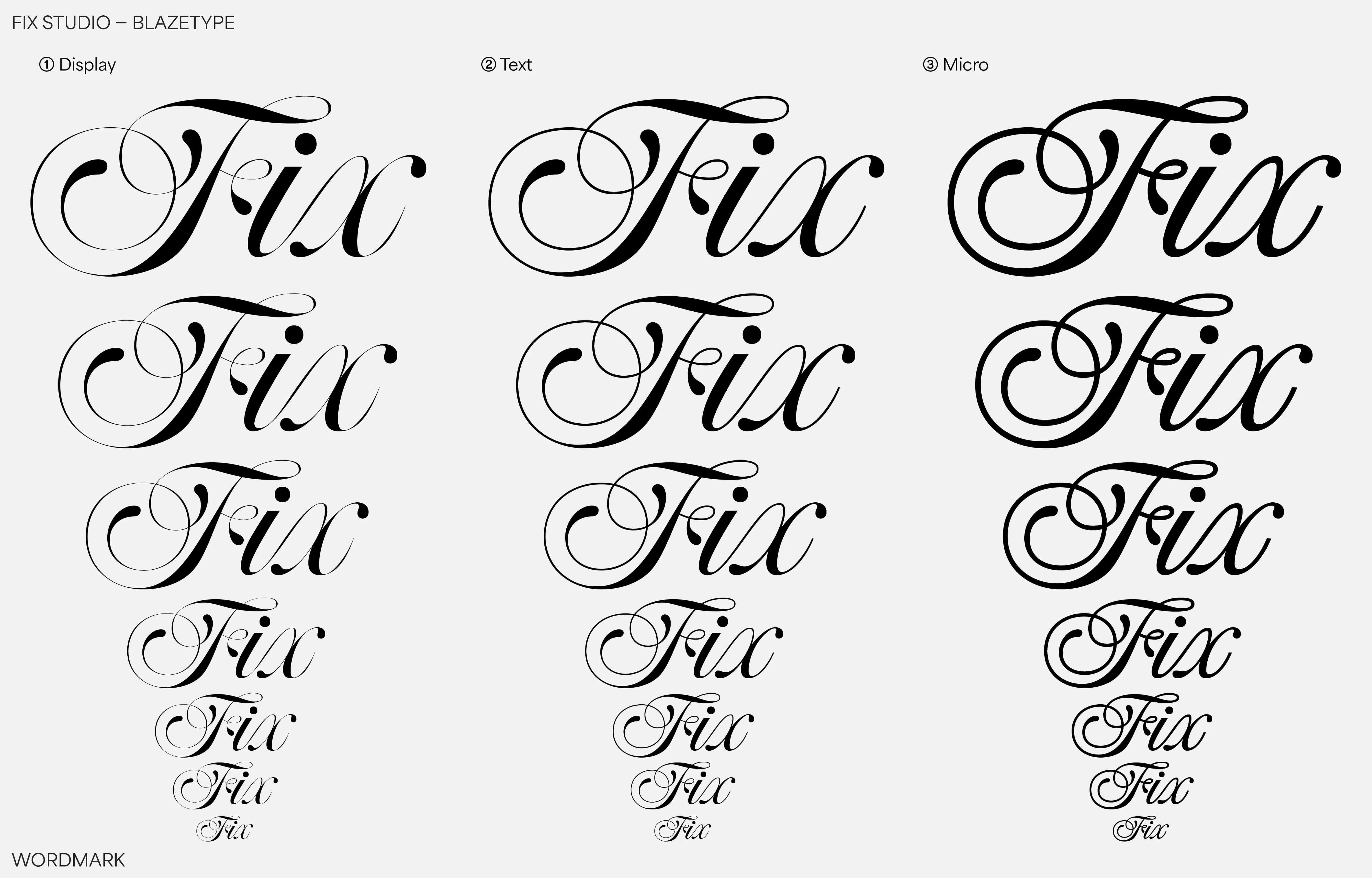 Fix Studio, custom logo design. A well tailored font with different axis to display perfectly on all types of screens.