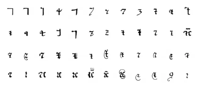 Blackletter ampersands inspired by the Tironian notes.