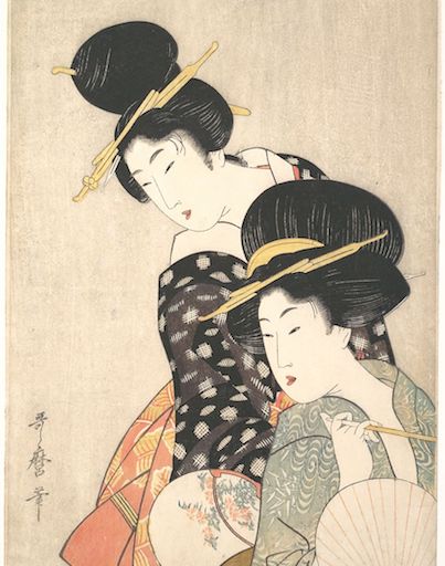 Divan Japonais, Henri de Toulouse-Lautrec, 1892 and Two Women, Kitagawa Utamaro, ca. 1790. Toulouse-Lautrec, frequently described as the father of modern poster, used raw colors and simple silhouette to composed his lithographic posters.