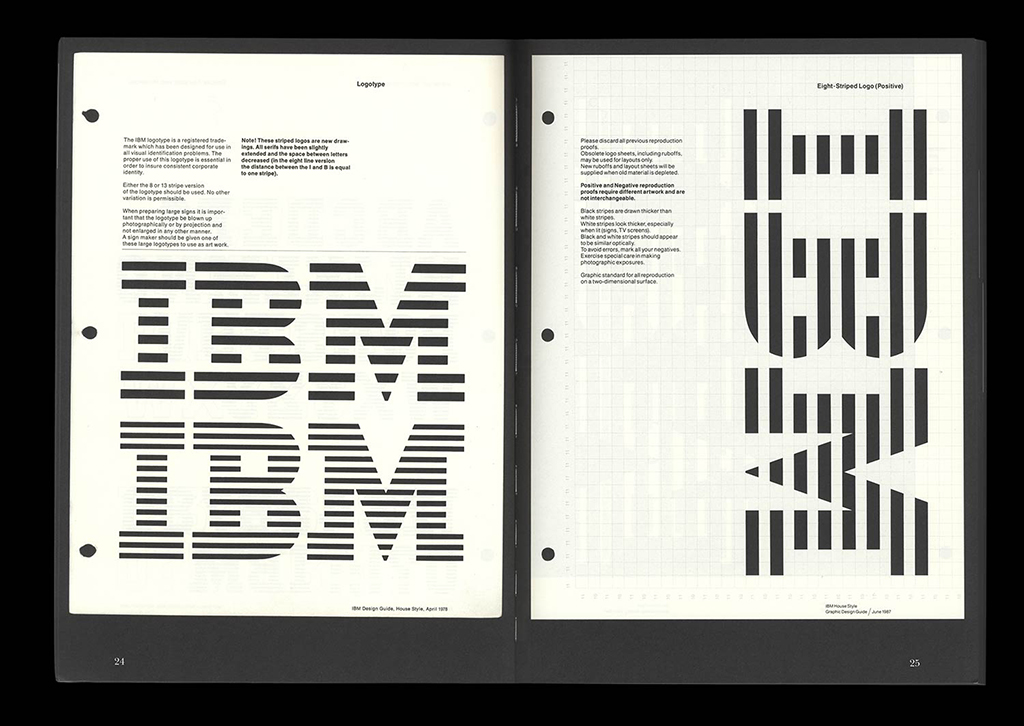 Paul Rand redesigned the IBM logo with 13 or 8 stripes. The type design is adapted because of the stripes but also because of the outlined version and the negative version. Variable Font would do a better job than adding extra digital files.