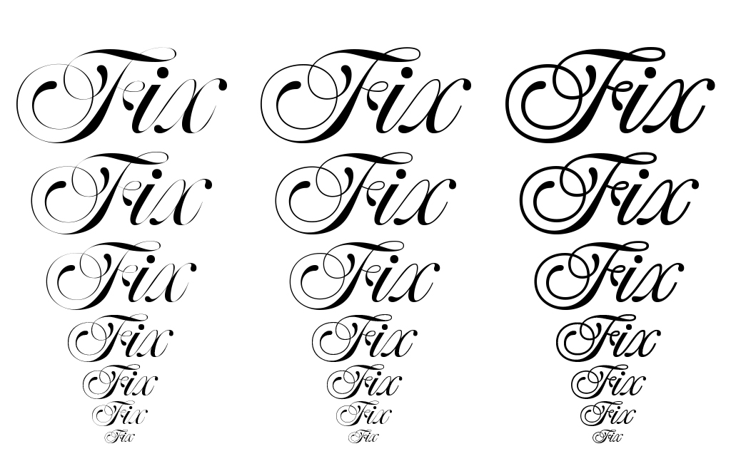Here’s another design variation with lower case x and without ornament. The optical size variant is necessary for a good legibility. From left to right: Display, Text and Micro versions.